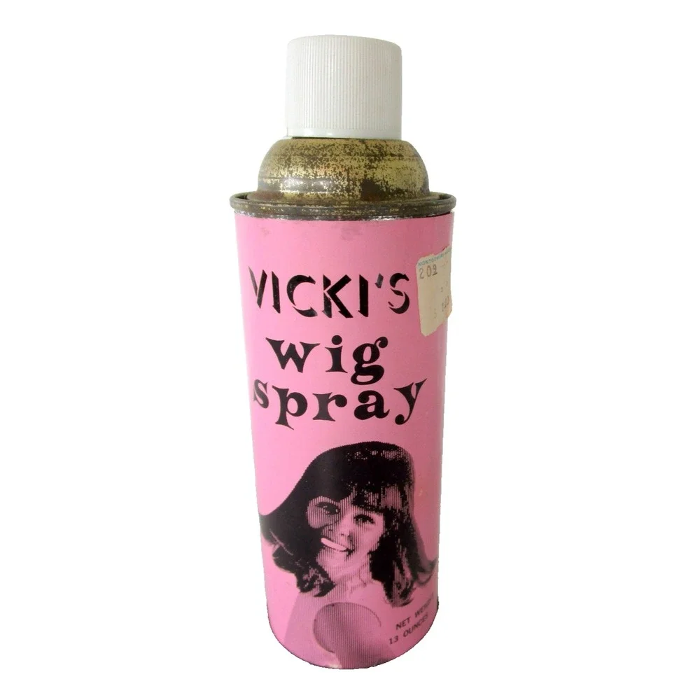 Vintage Vivki's Wig Spray Pink Aerosol Can PROP Nice Graphics FULL NOS